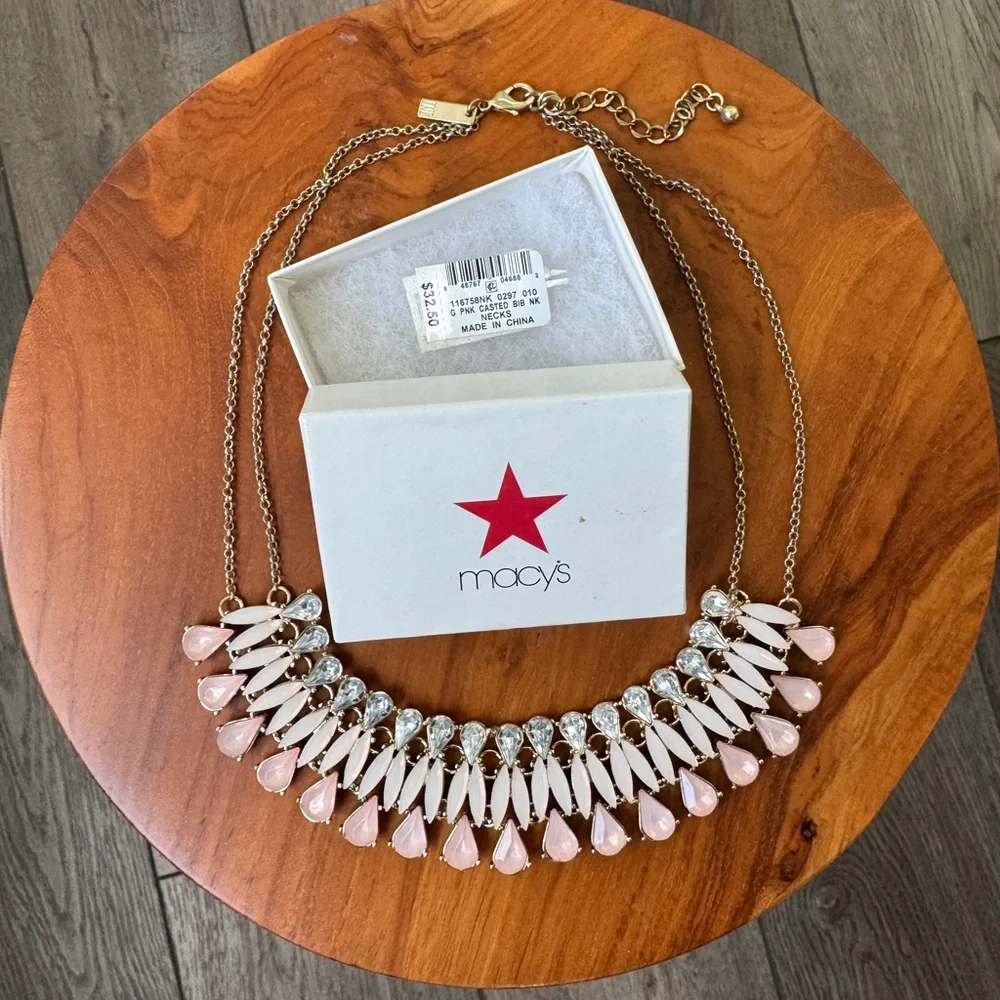 Pink and Gold Bib Statement Necklace - Picture 2 of 11